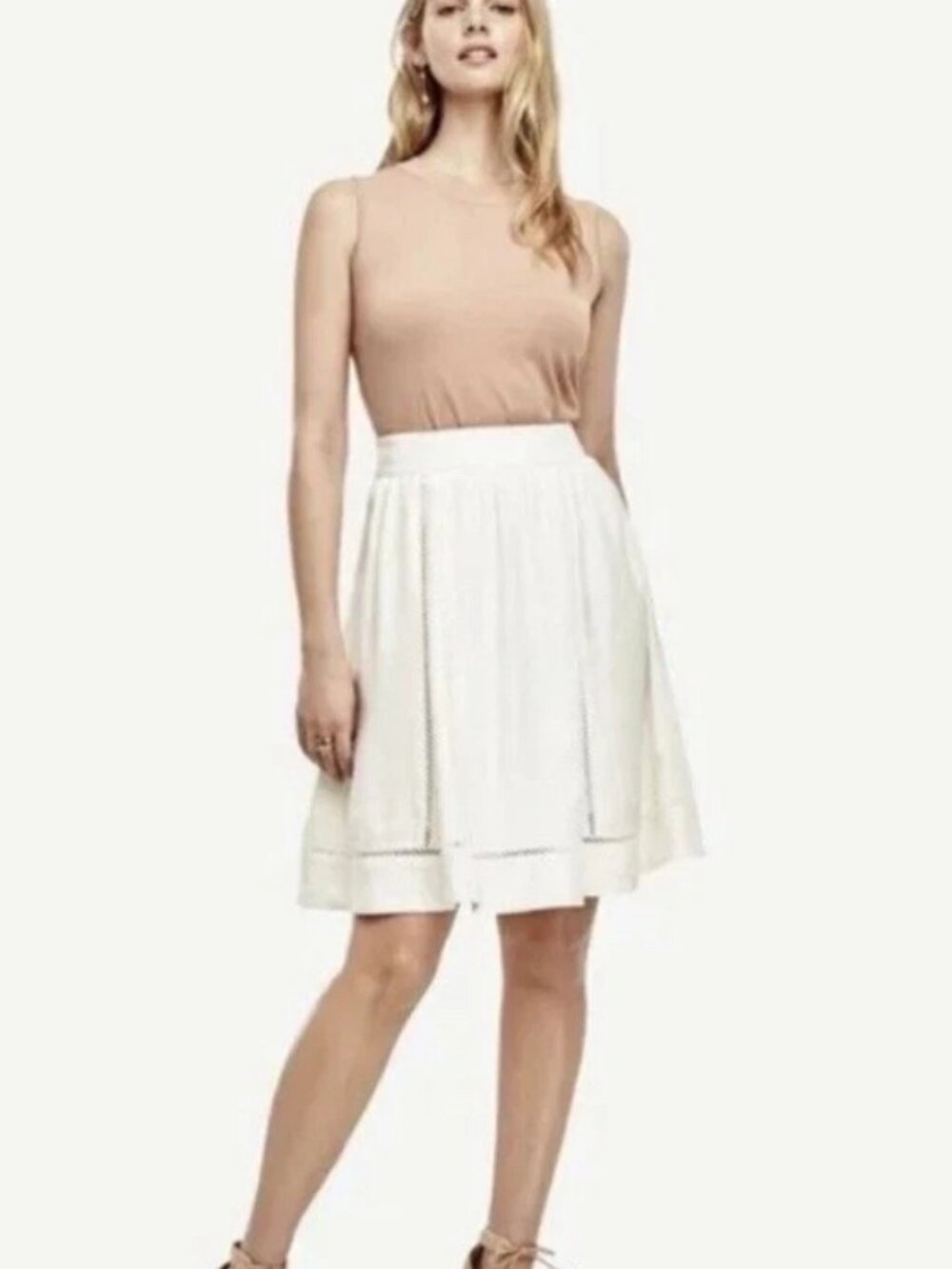 NWT Ann Taylor Petite Linen Blend Full Skirt White Size 2P